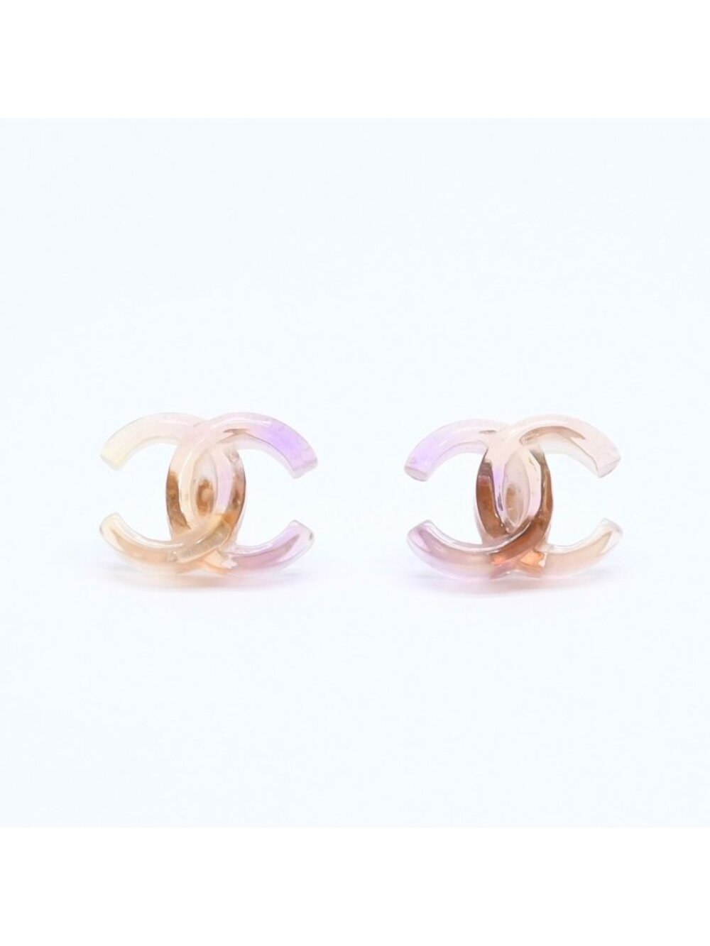 Chanel CC Logo Earrings 02 Resin Metal Purple Brown Gradient